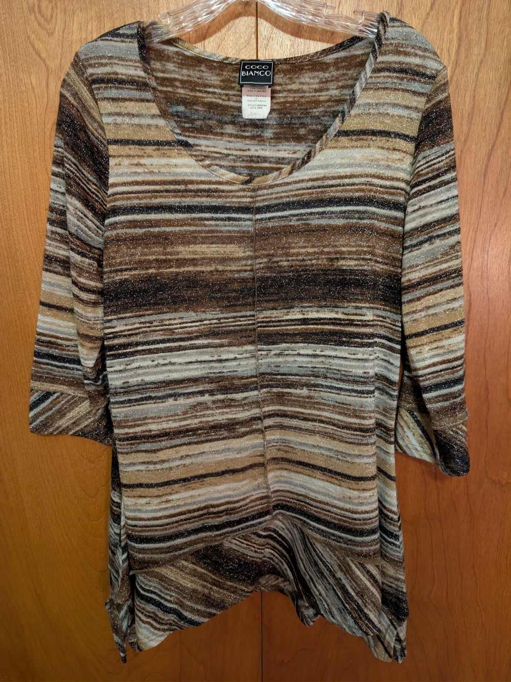 Coco Bianco Striped V-Neck Tunic in Brown and Cream